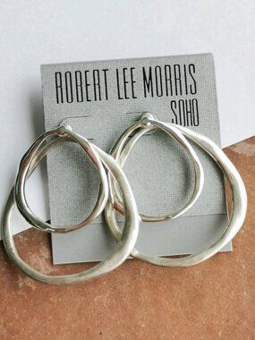 Robert Lee Morris Silver Textured Hoop Earrings
